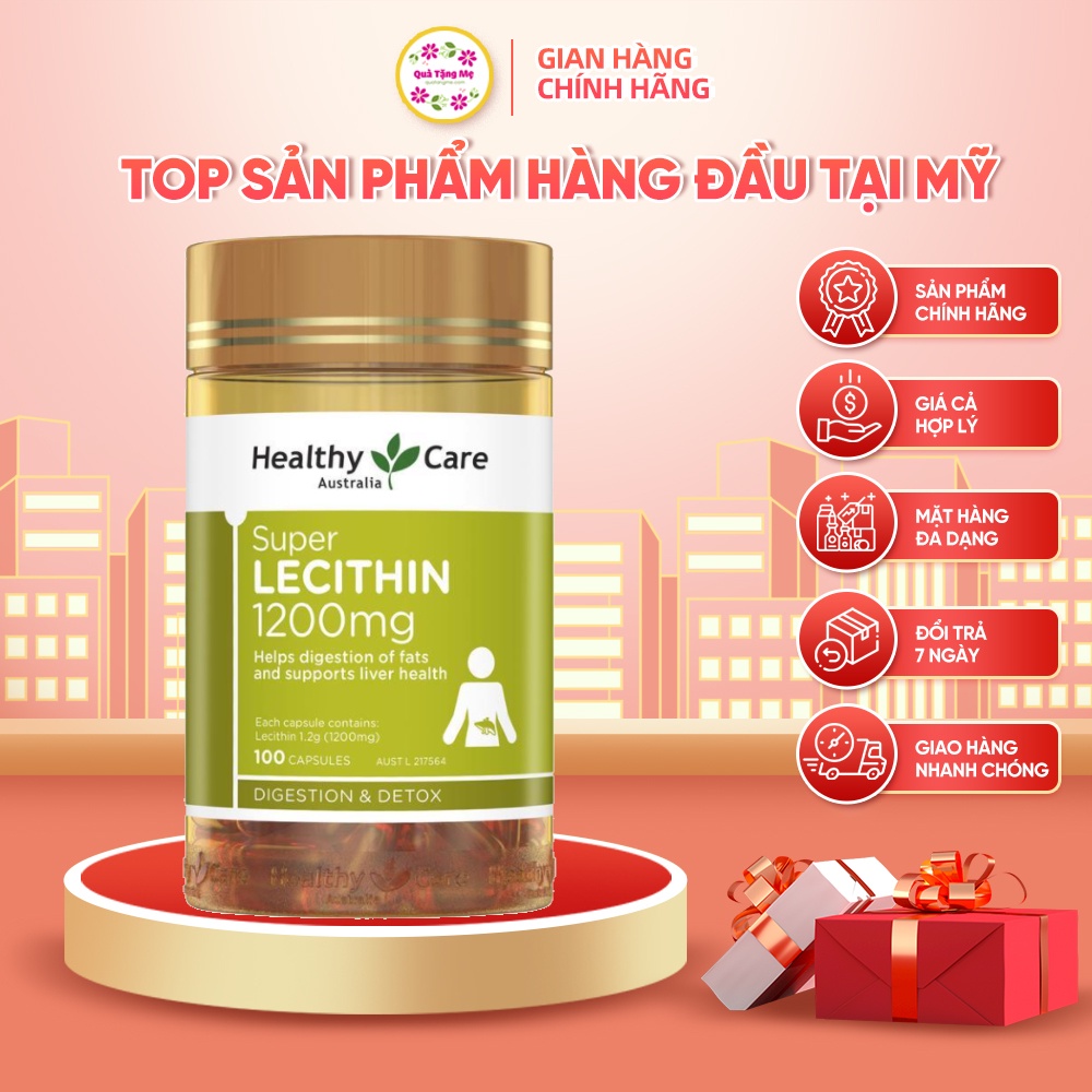 Mầm đậu nành Healthy Care Super Lecithin 1200mg 100 viên đẹp da tăng nội tiết tố nữ quatangme