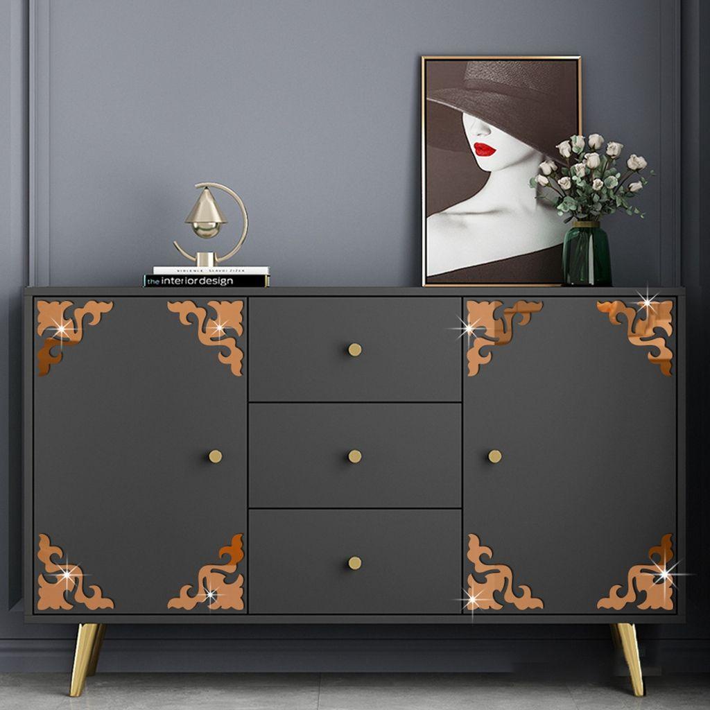 Bộ 4 Miếng Dán Tráng Gương Họa Tiết Hoa Lấp Lánh Trang Trí Tủ Quần Áo DIY