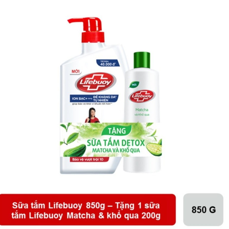 Sữa tắm LIFEBUOY 850g (KHUYẾN MÃI TẶNG Sữa tắm detox Matcha và Khổ qua 200g)