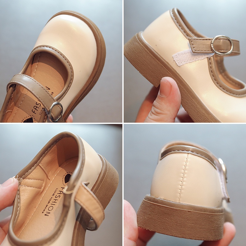 Giày búp bê bé gái, Giày bệt cho bé gái phong cách vintage chất da PU lì mềm mịn êm chân phối quai dán M19