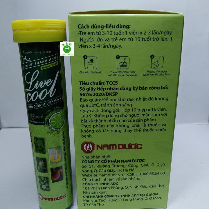 VIÊN SỦI THANH NHIỆT LIVECOOL HƯƠNG CHANH tuýp 16 viên