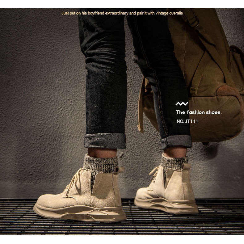 Giày nam da lộn cổ chun đi địa hình