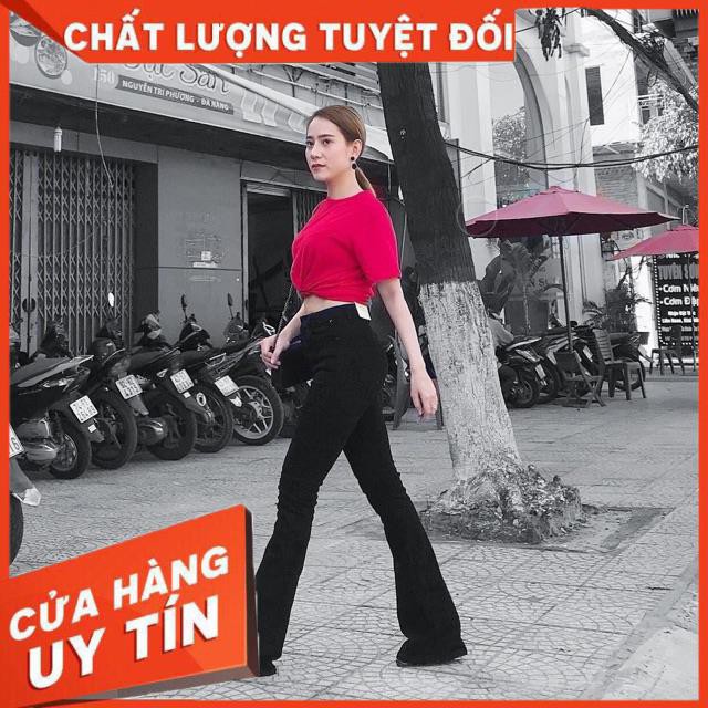 QUẦN ỐNG LOE ĐEN DÀI- chất jeans dày mềm- (hình thật)