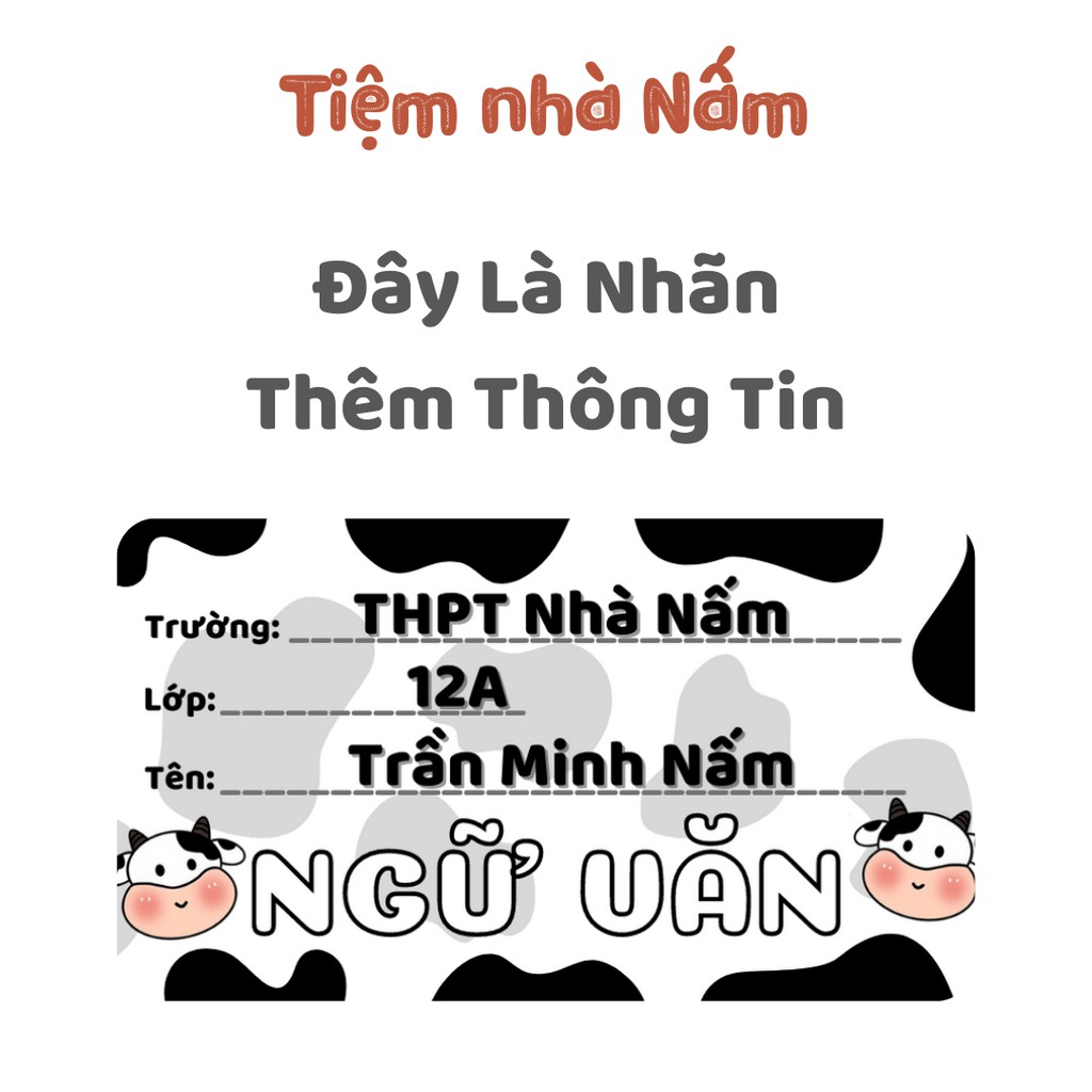 Combo Nhãn Vở Thiết Kế Theo Tên Môn Học, Bò Sữa