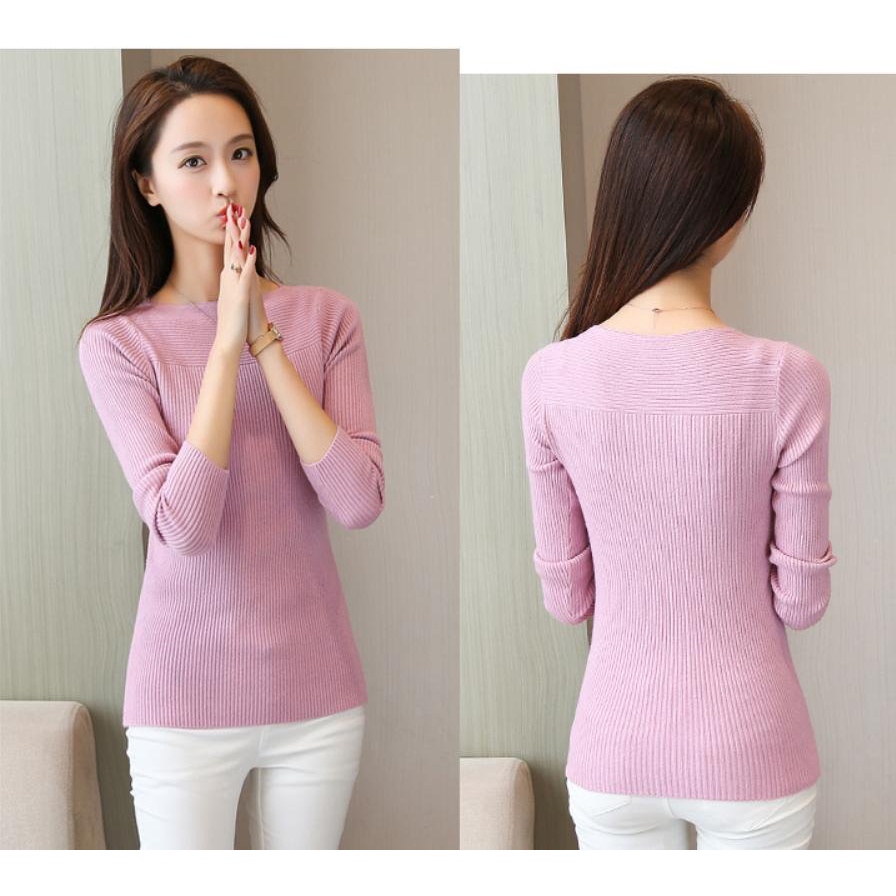 Áo Len Nữ Dài Tay Áo Kiểu Ôm Body Cổ Thuyền Chất Len Tăm Siêu Xinh