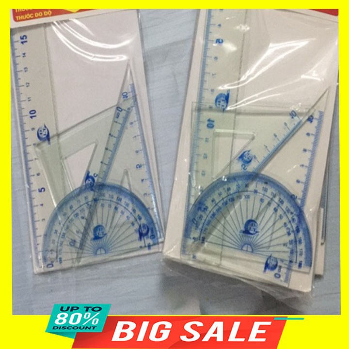 [ Flash Sale ] Combo thước bộ gồm 1 thước kẻ, 2 eke, 1 đo độ