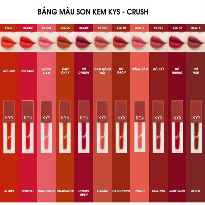 Son Kem Crush KYS Lâu Trôi Mịn Môi Chocolate Không Chì 3.5g [CHÍNH HÃNG]