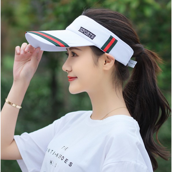 Nón kết nửa đầu thể thao phong cách Hàn, mũ lưỡi trai tennis chống uv màu trắng
