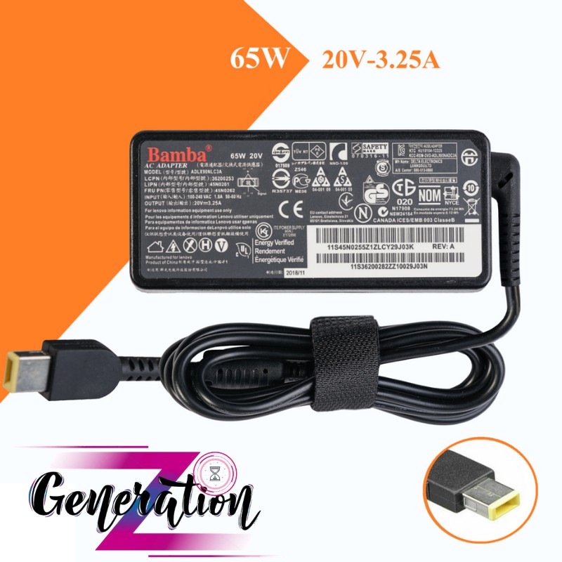 BỘ SẠC LAPTOP LENOVO 20V- 3.25A - ADAPTER LENOVO 20V- 3.25A ĐẦU NHỎ + CỤC VUÔNG