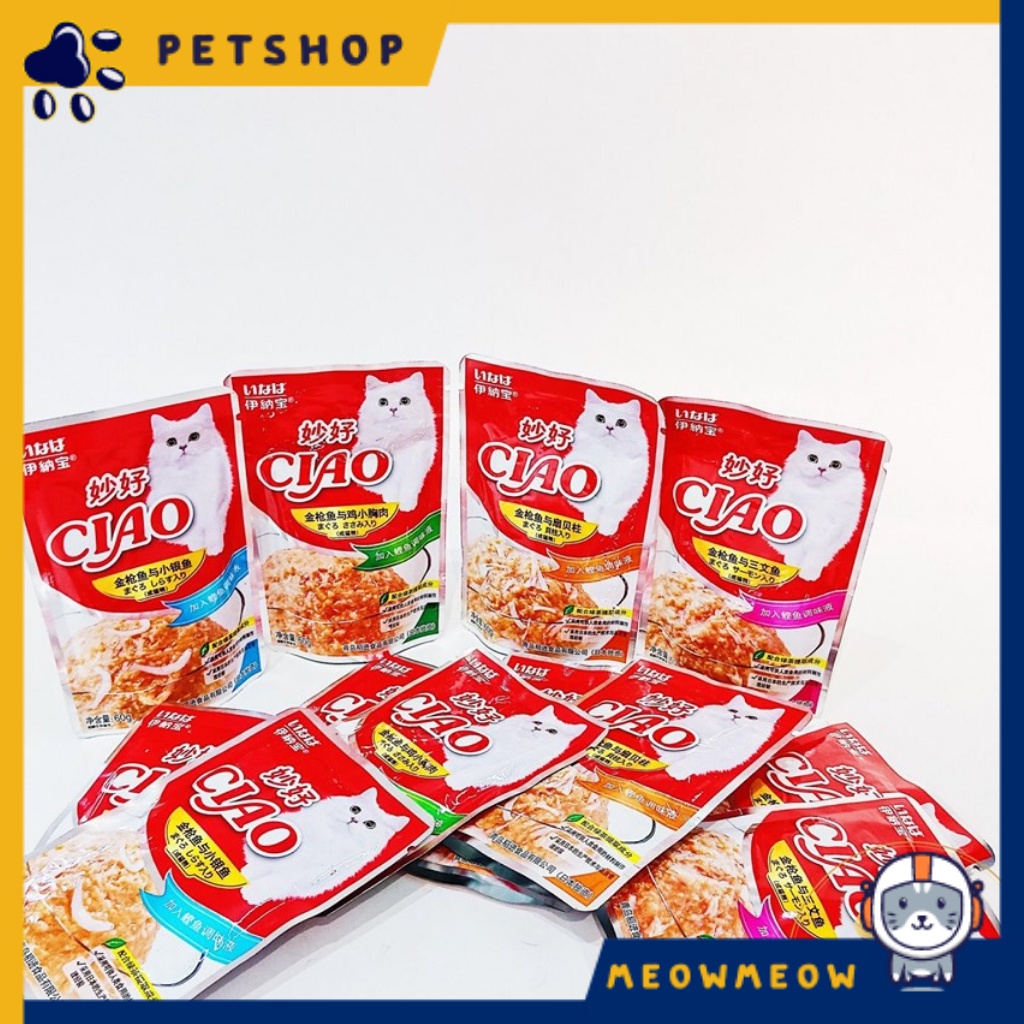 [Mã 155FMCGSALE giảm 7% - tối đa 100K đơn 500K] Pate CIAO gói 60GR - Pate cho chó mèo đủ vị