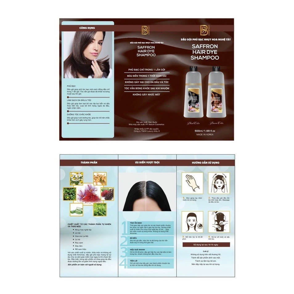 Dầu Gội Phủ Bạc Tóc Thảo Dược Saffron, Phủ 100% Tóc Bạc, Lên Màu Ngay Từ Lần Gội Đầu Tiên