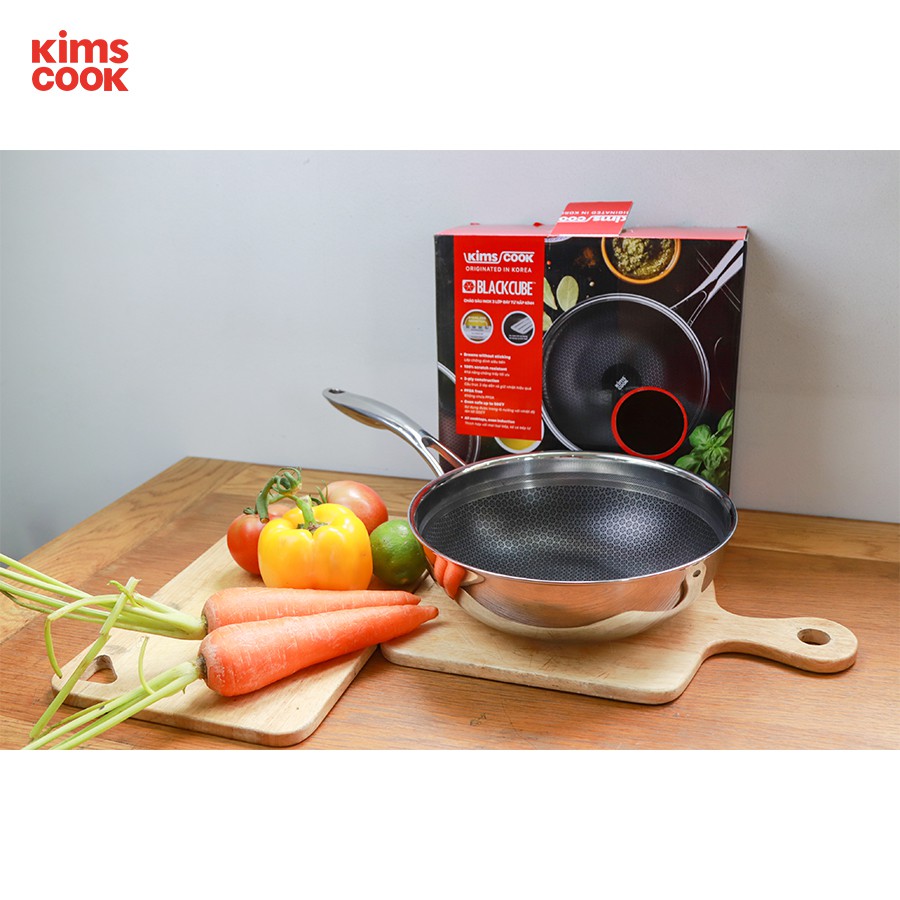 Chảo chống dính sâu lòng Kims Cook Blackcube inox 304 , 3 lớp đúc liền đáy từ