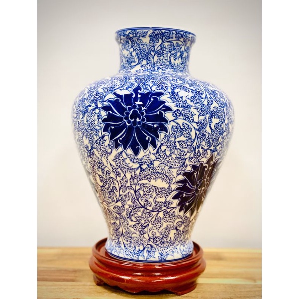 Bình Hoa Vẽ tay Men Lam H33cm Bát Tràng