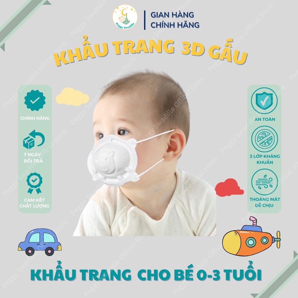 [SET 3 CHIẾC] Khẩu Trang 3D Hình Gấu Uni Mark Cao Cấp, Ngộ Nghĩnh, Dễ Thương, An Toàn Cho Bé