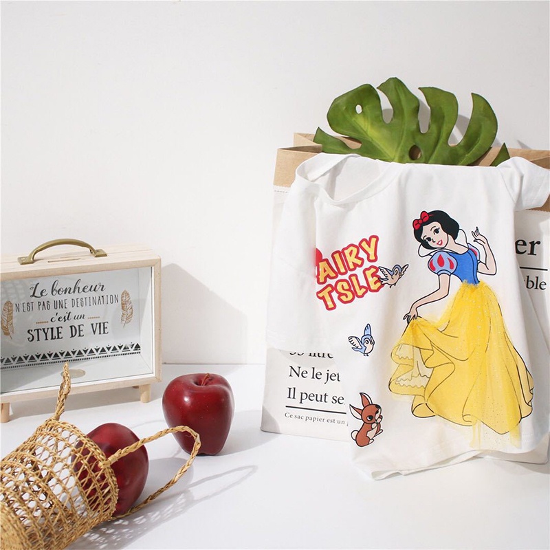 Áo Thun Cotton Ngắn Tay Họa Tiết Hoạt Hình Xinh Xắn Dành Cho Bé Gái