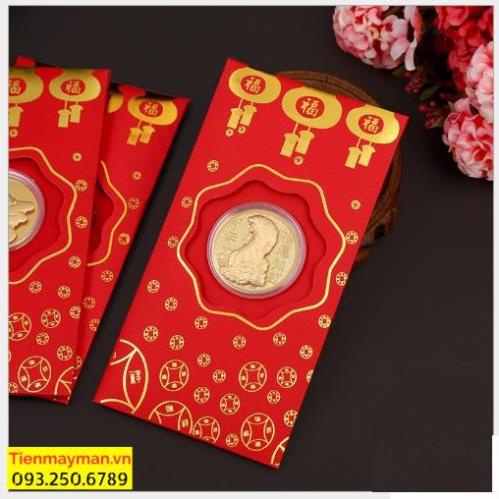 Lì Xì Thần Tài, Hình Mèo Vàng Mạ Vàng 24K - Bao Lì Xì May Mắn Rước Tài Lộc