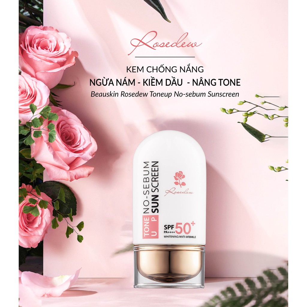 Kem Chống Nắng Kiềm Dầu, Nâng Tông BEAUSKIN RoseDew Toneup No Sebum Sunscreen SPF 50+/ PA++++ 55ml - 00007