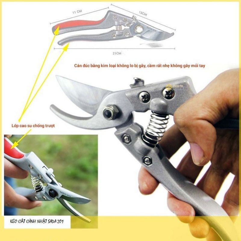 Kéo cắt cành cộng lực SANDA Japan bằng thép không gỉ