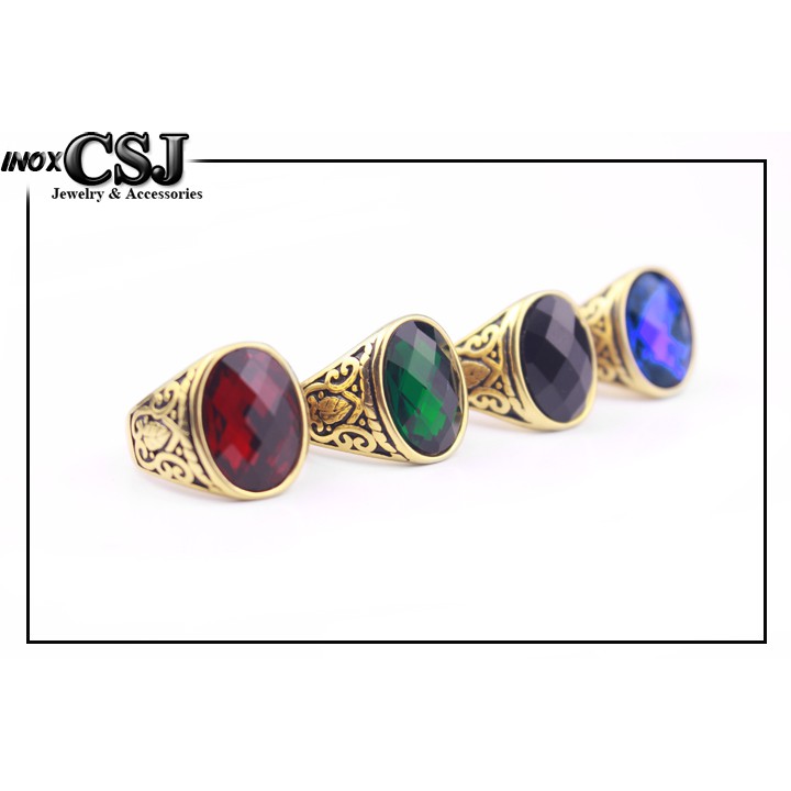 NHẪN NAM INOX MẠ VÀNG ĐÁ XANH TÍM ĐỘC ĐẸP - tặng hộp đựng xinh xắn