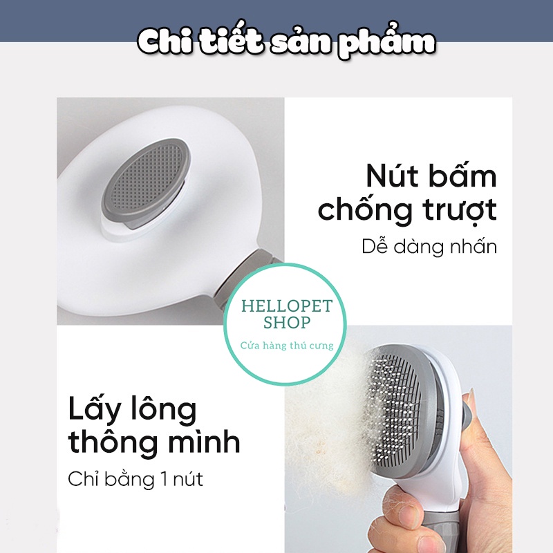 Lược chải lông chó mèo có nút bấm thông minh Hellopet, Lược chải lông hình bầu dục đẩy lông tự động gỡ rối cho mèo H86