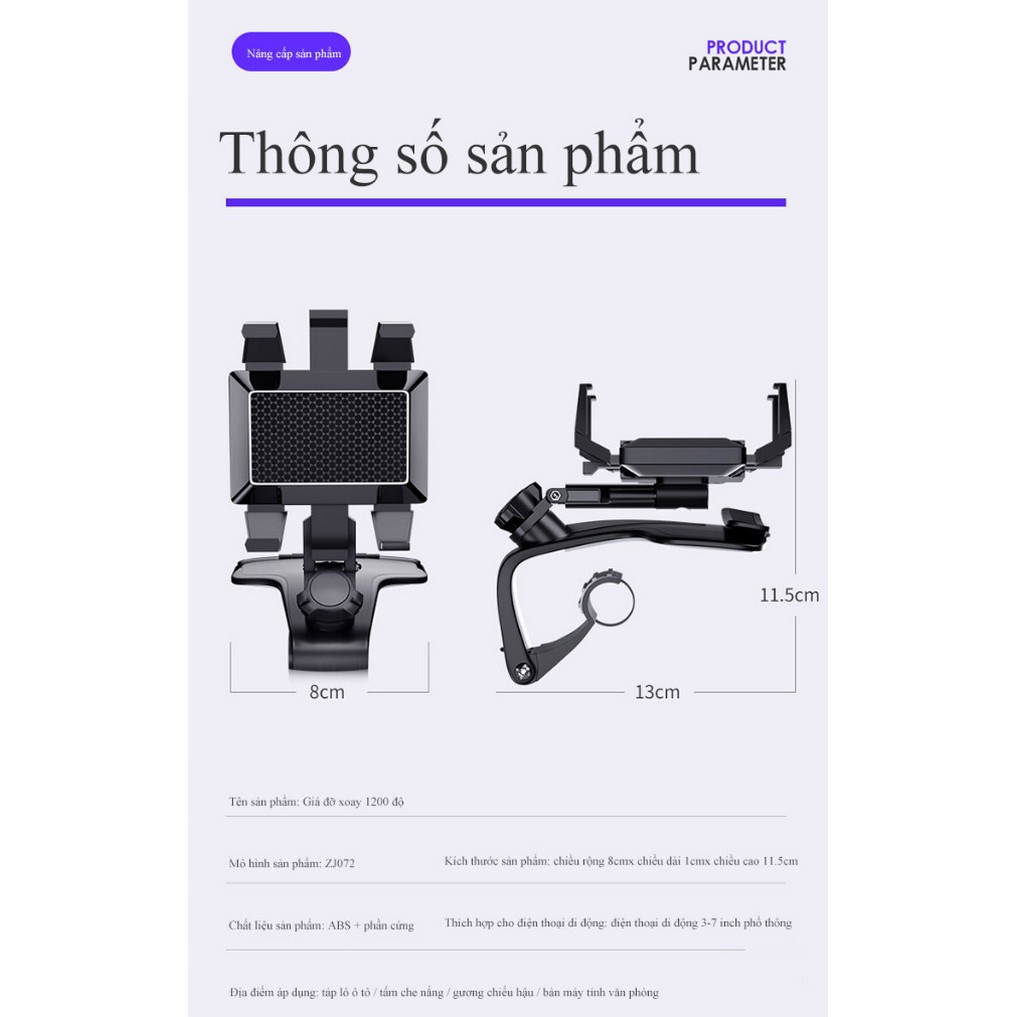 Khung xoay 1200 độ điện thoại trên ô tô, có bảng ghi điện thoại - Home and Garden