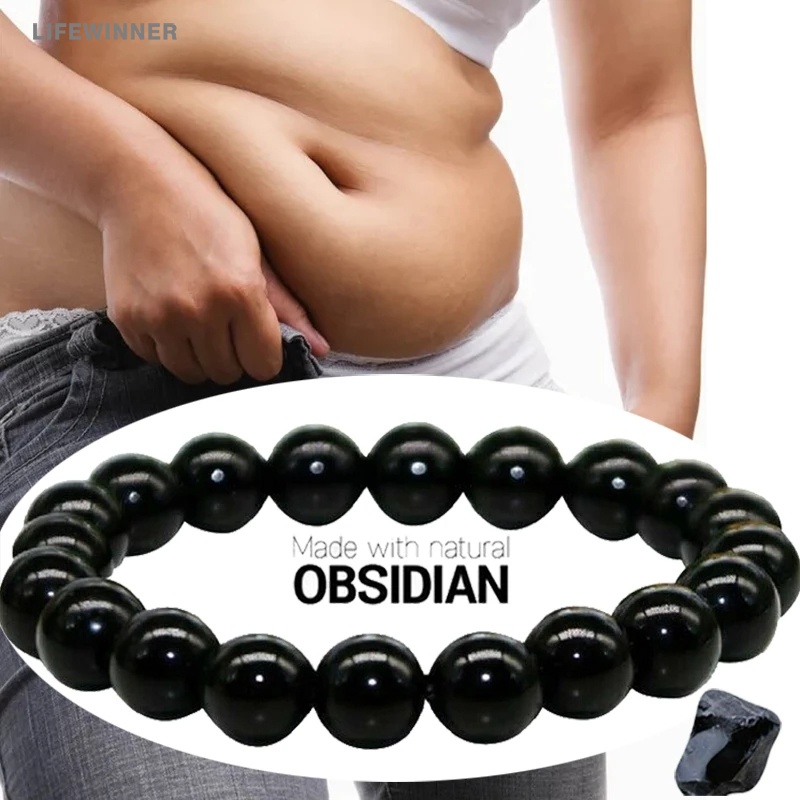 Vòng Tay Xâu Hạt Đá Obsidian Màu Đen Có Thể Điều Chỉnh Cho Nam Nữ