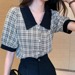 Áo Sơ Mi Chiffon Tay Ngắn Họa Tiết Kẻ Sọc Thời Trang Mùa Hè Cho Nữ 2021