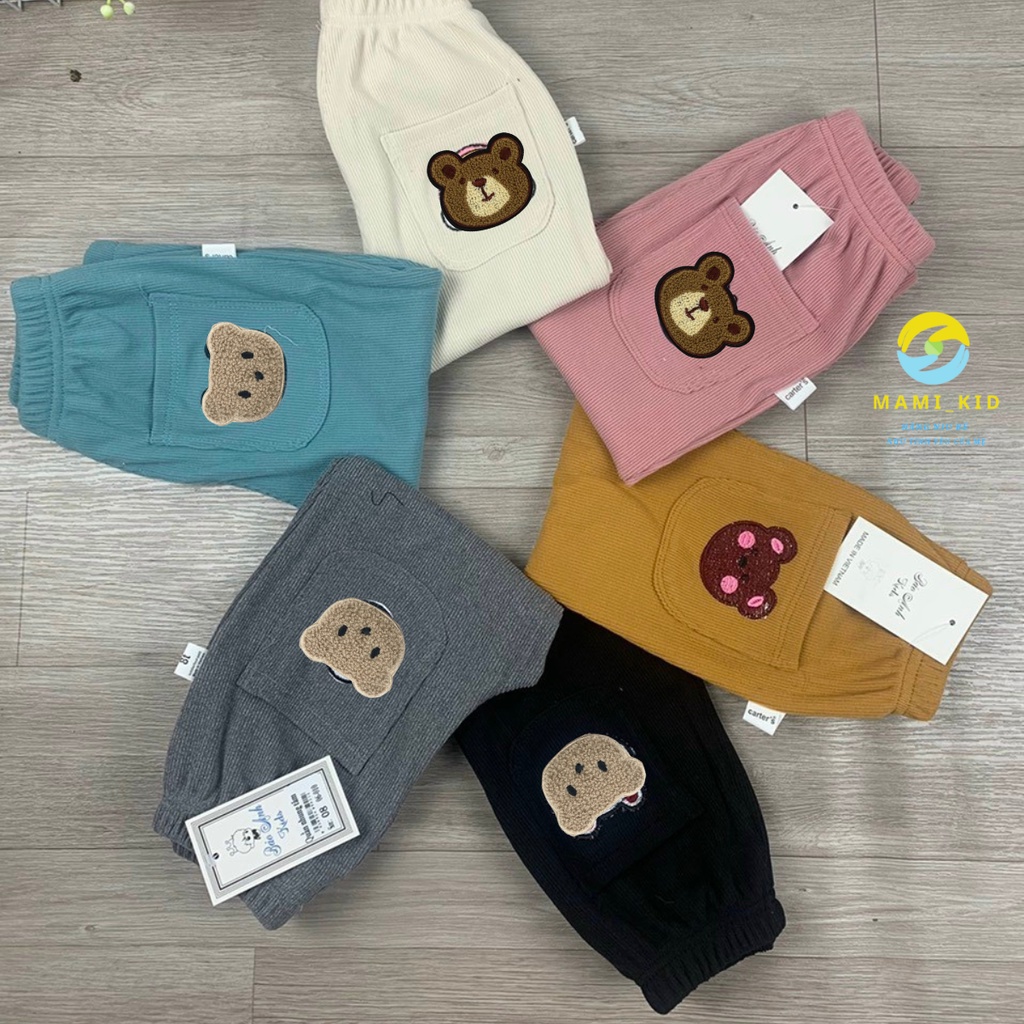 Quần Nỉ Cho Bé, Quần Dài Thu Đông Cho Bé Bomber bo gấu, chất thun tăm tổ ong mềm, giãn tốt, Shop Mamikid
