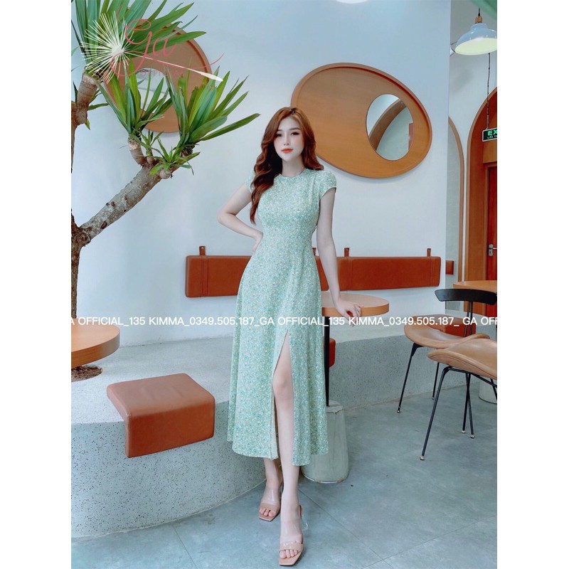 Váy hoa thiết kế cao cấp dáng dài có xẻ tà đi biển, đi chơi mùa hè Full Size | KINA DRESS - G.A OFFICIAL