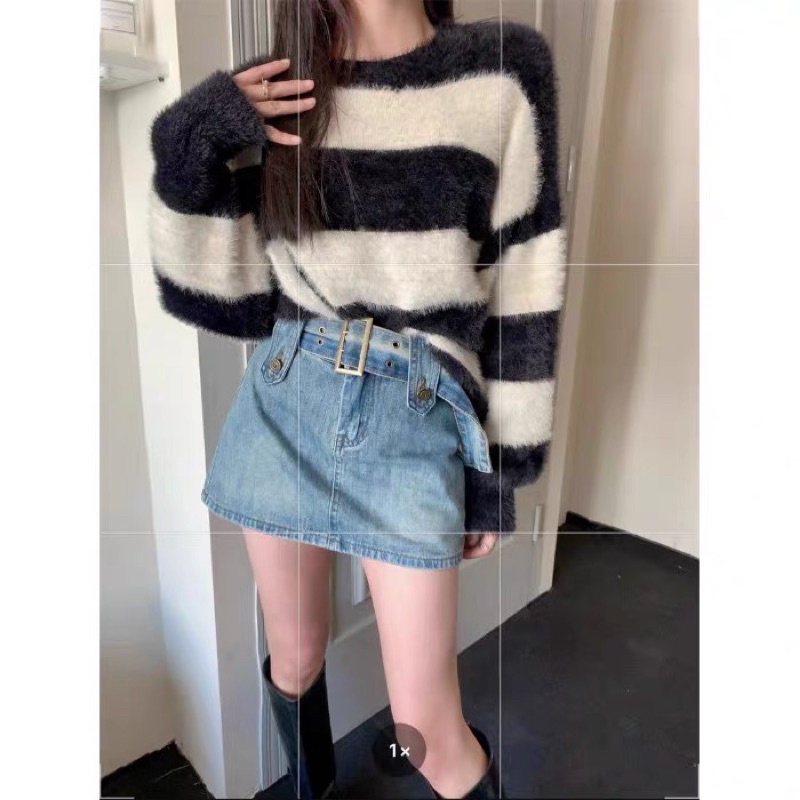 Chân váy denim cao bồi thắt lưng đeo hông dáng chữ A cá tính