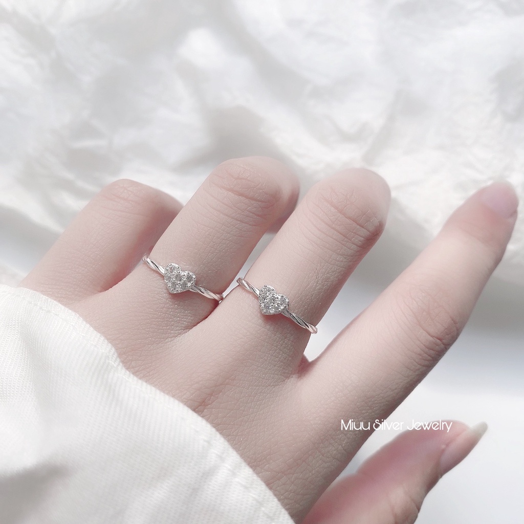 Nhẫn bạc nữ Miuu Silver, nhẫn vòng xoắn hình trái tim đính đá xinh xắn