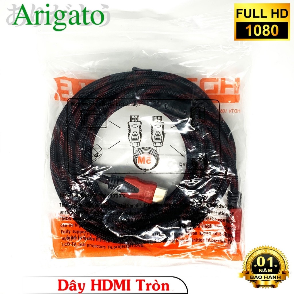 [Mã ELHACE giảm 4% đơn 300K] Dây HDMI 5m tròn, cáp hdmi 5m tròn chuẩn 1.4v-Arigato