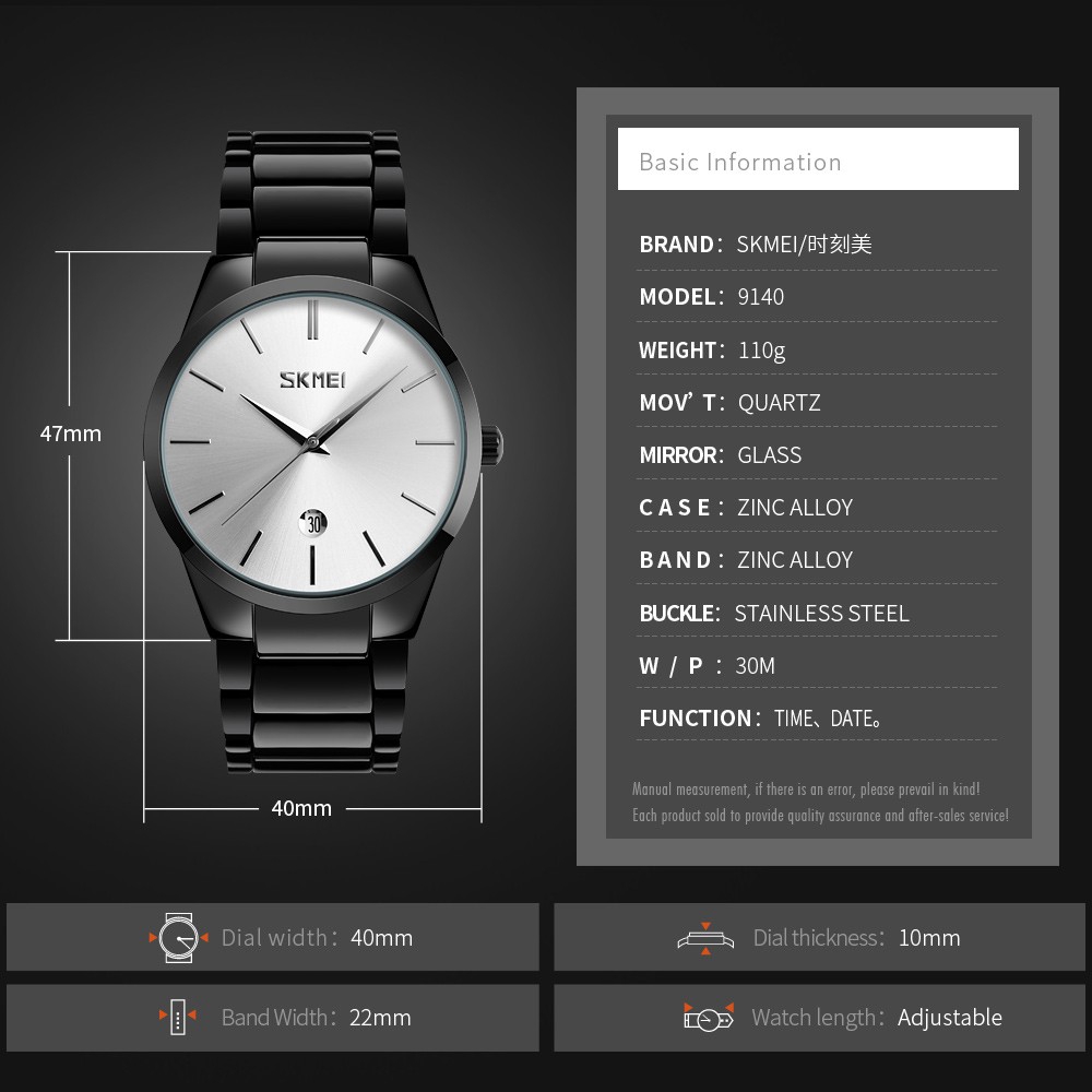 Đồng Hồ Đeo Tay SKMEI 9140 Vỏ Thép Không Gỉ Hiển Thị Lịch Sang Trọng Dành Cho Nam | BigBuy360 - bigbuy360.vn