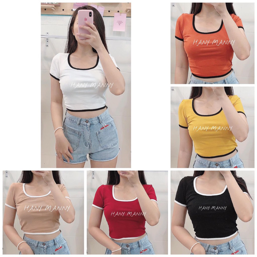 Áo croptop xinh viền cổ vuông chất đẹp