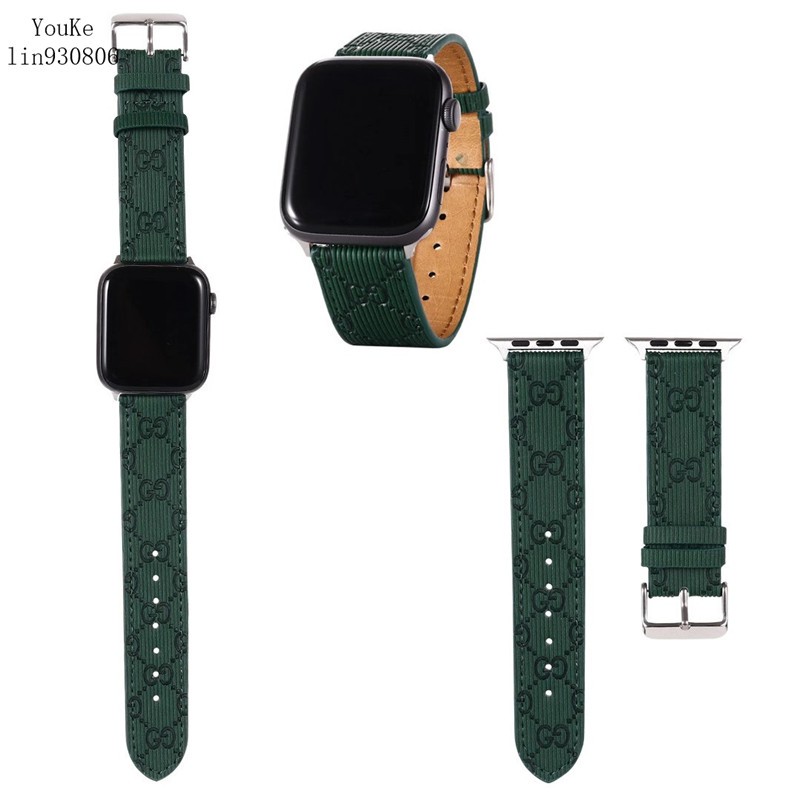 Dây đeo bằng da dập nổi họa tiết Gucci cho đồng hồ thông minh Apple Watch 5 6 1 2 3 4