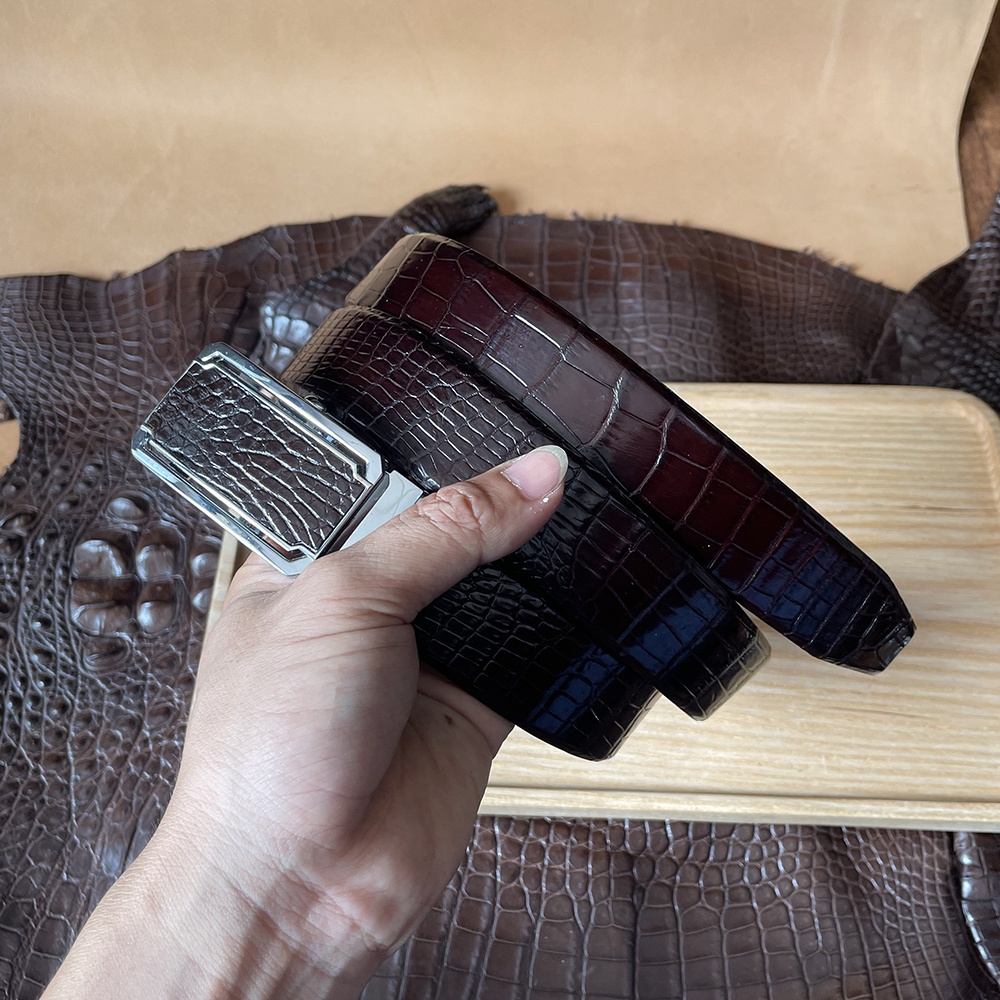 Dây Nịt Da  Thắt Lưng Nam Da Cá Sấu Thật 100% ST345 Bản Rộng 3.4cm Màu Nâu Đất Da Gai Lưng Và Da Trơn Cá Sấu Full Hộp