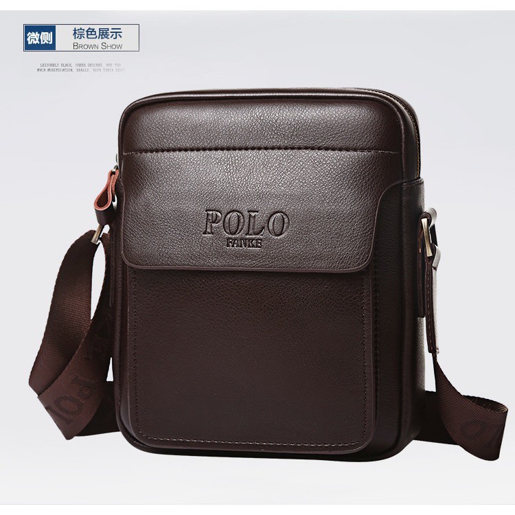 Túi đeo chéo nam thời trang da bò POLO - ĐẲNG CẤP, SANG TRỌNG, đựng ipad, (KT: 28x24x10cm)+ (Đen - Nâu)