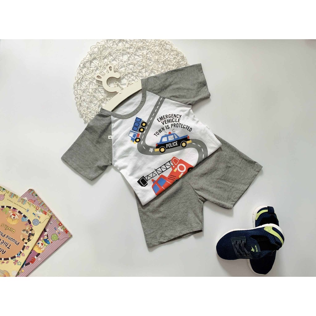 [MẪU MỚI] BỘ CỘC TAY CHẤT COTTON XUẤT XỊN IN HÌNH XE CHO BÉ TRAI 10-24KG. ẢNH CHỤP THẬT. VIDEO THẬT. BIBO BABY SHOP