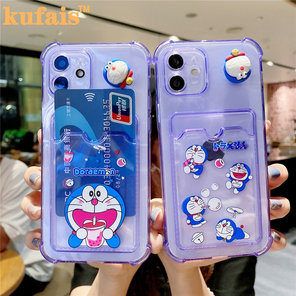 Ốp điện thoại trong suốt có ngăn đựng thẻ hình Doraemon cho iPhone 12 Pro MAX 7 8 Plus X XR XS 11 Pro MAX se2020 | BigBuy360 - bigbuy360.vn