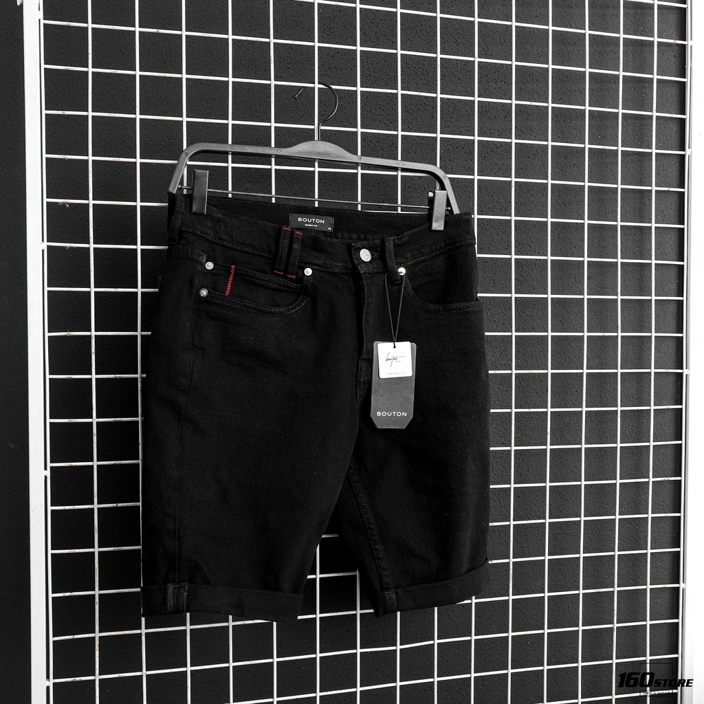 Quần Đùi Jean Nam, Quần Short Jean Nam BOUTON Màu Đen Trơn, Form Skinny, Co Giãn QSEC0004 160STORE. | BigBuy360 - bigbuy360.vn