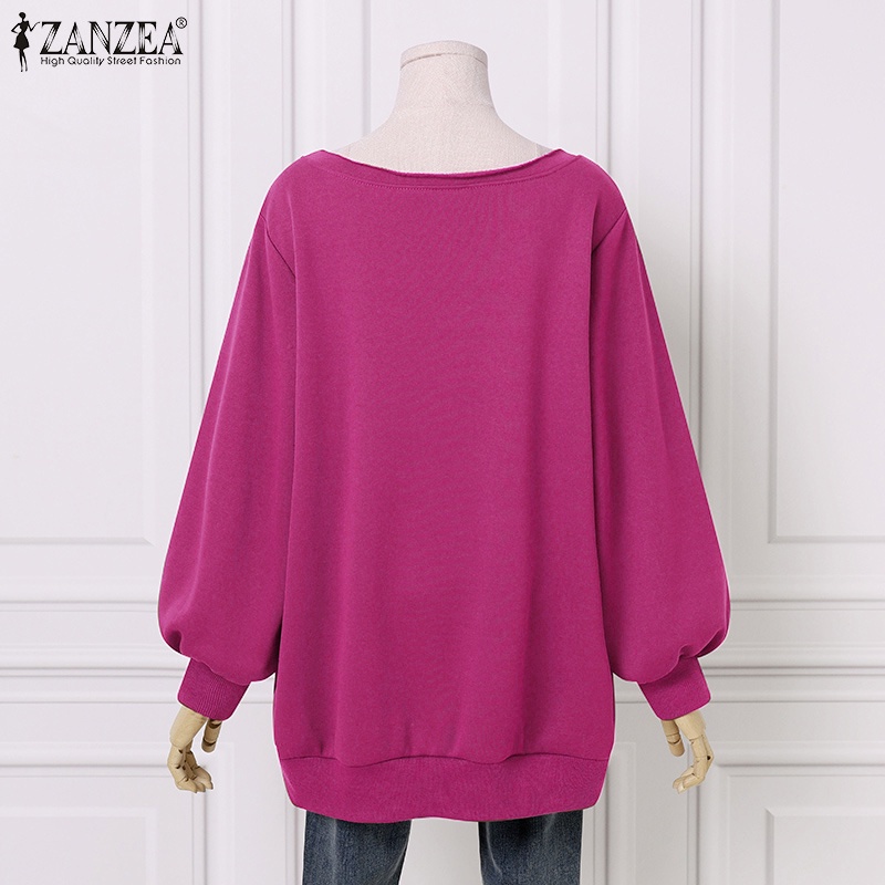 Áo sweatshirt ZANZEA tay dài cổ tròn dáng rộng màu trơn thời trang đường phố cho nữ | BigBuy360 - bigbuy360.vn
