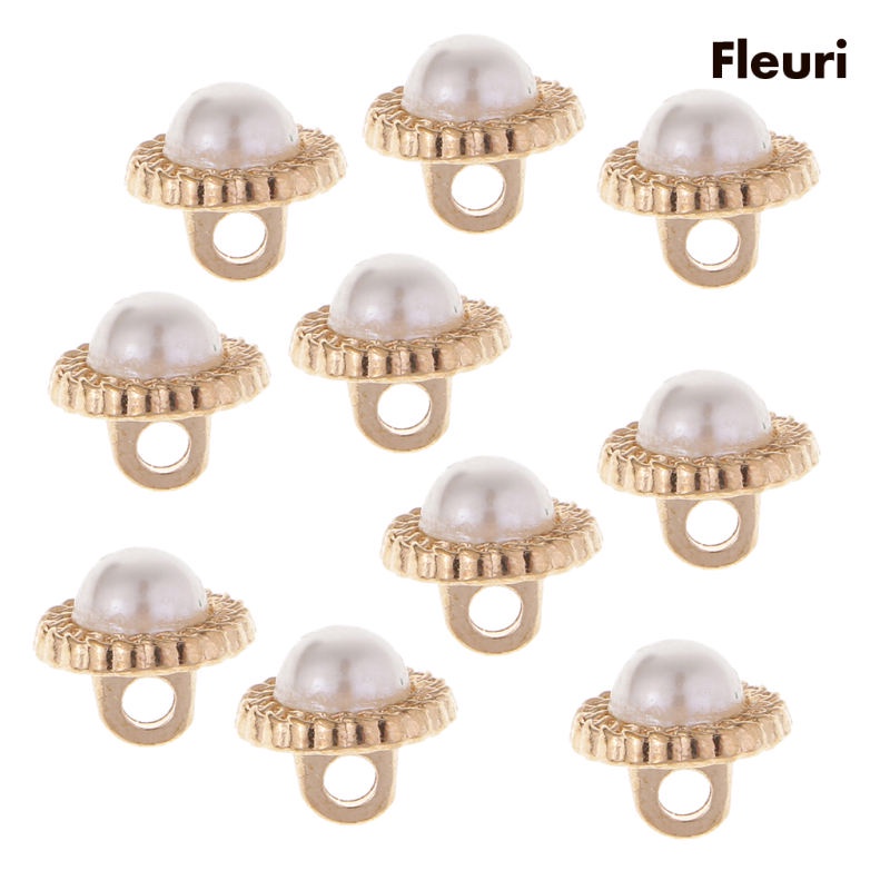 Set 10 Nút Nhựa Tròn Đính Đá Và Ngọc Trai 10mm