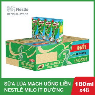 [Date thangs6-2020] Thùng 48 Hộp Thức uống lúa mạch uống liền Nestlé MILO ít đường 180ml
