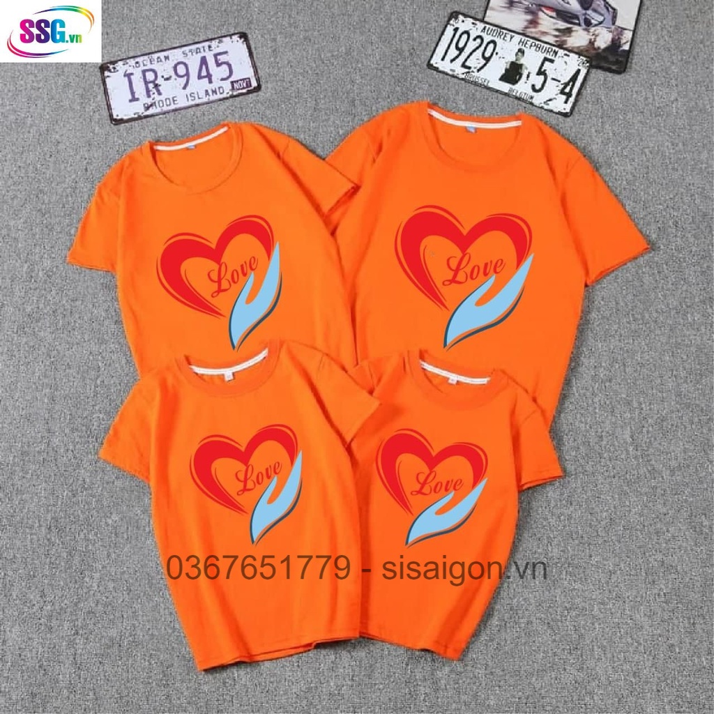 Áo thun nam nữ - áo gia đình in chữ LOVE bàn tay , chất đẹp mềm mịn thoáng mát
