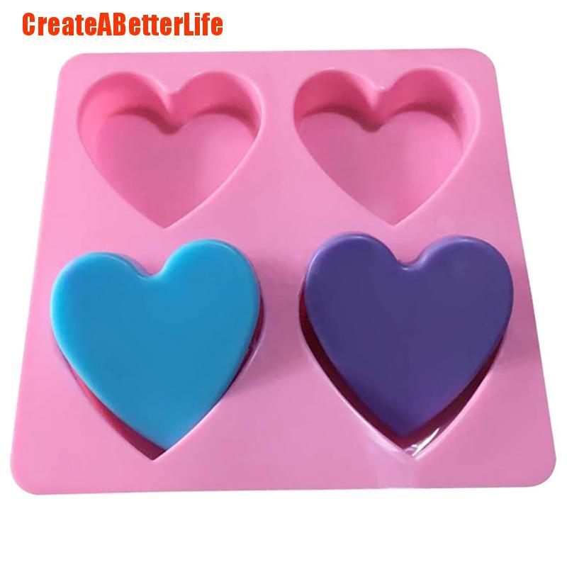 Khay Silicone Làm Xà Phòng Hình Trái Tim 3d 4 Ngăn