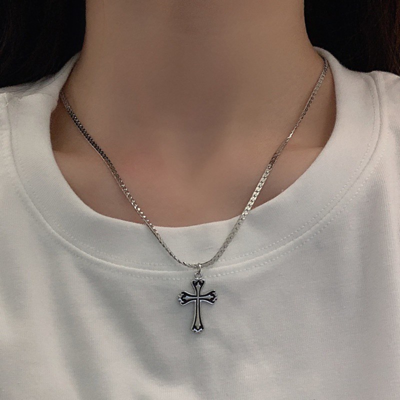 vòng cổ Nhiều Lớp Mặt Hình Chữ Thập / Vuông Phong Cách Hip Hop Hàn Quốc Cổ Điển