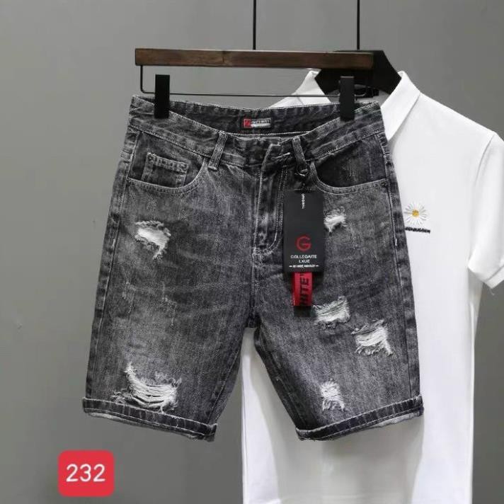 Quần short jean nam, quần bò nam ngắn, quần lửng nam, quần sọt nam màu đen rách đẹp cao cấp 2021 QJNA232 Đẹp