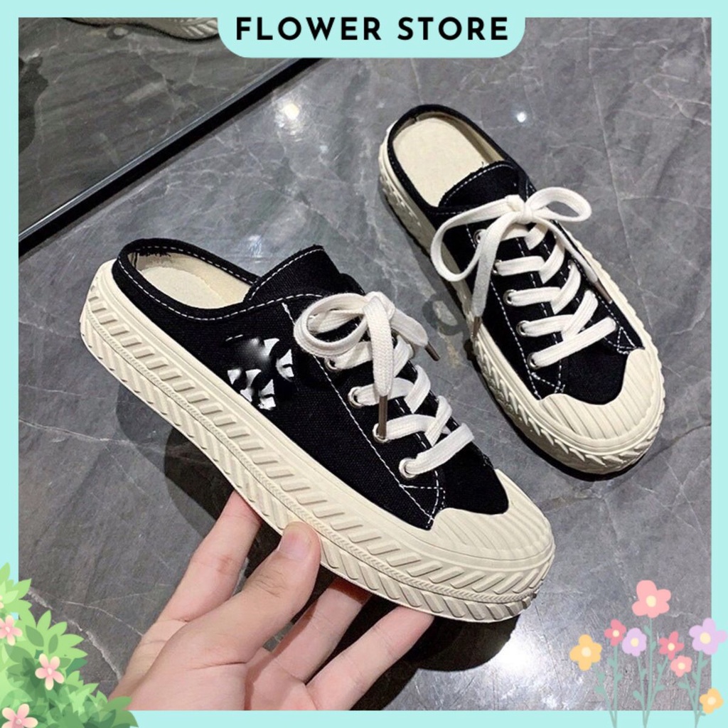 Giày sục thể thao nữ thêu chữ NY đế cao 3cm giày lười đạp gót hottrend FLOWER S04 - Nguyentrang239
