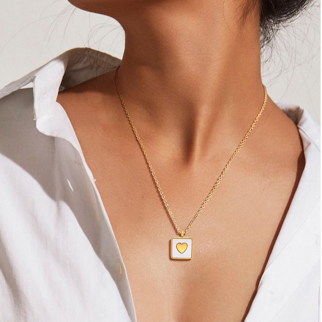 Vnox Vòng cổ Mặt Vuông Hình Vỏ Sò Màu Vàng/Trắng Dành Cho Nữ