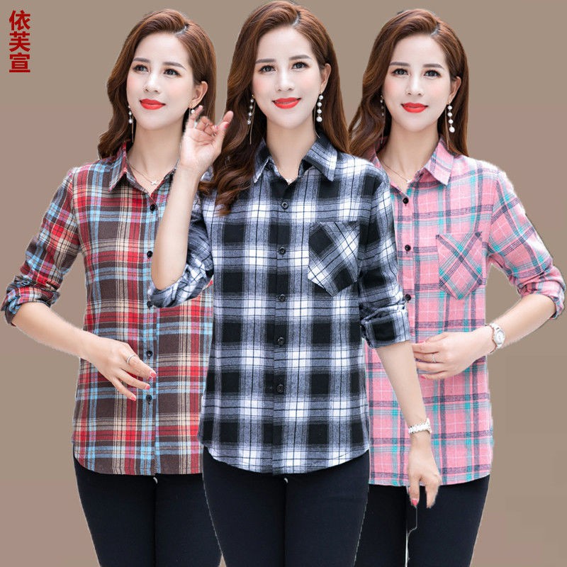áo sơ mi kẻ sọc mùa xuân và thu bà mẹ trung niên cao tuổi phiên bản Hàn Quốc khoác rộng rãi cỡ lớn hè nữ